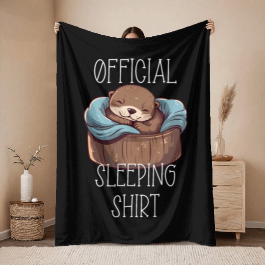 Official sleeping pajama Throw Blankets sea otter