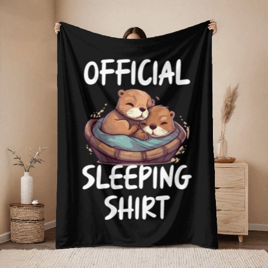 Official sleeping pajama Throw Blankets sea otter
