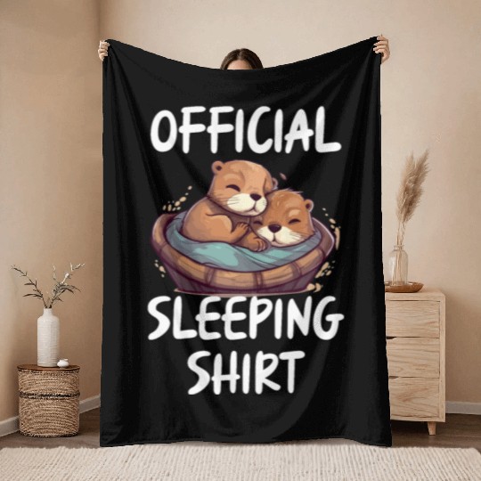 Official sleeping pajama Throw Blankets sea otter