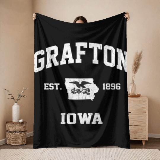 Grafton Iowa Ia State Athletic Style Throw Blankets