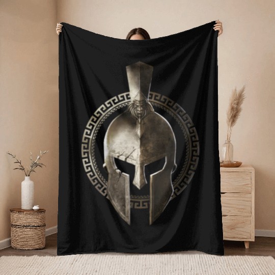 Spartan Helmet Warrior Gladiator Workout Sparta Gr Throw Blankets