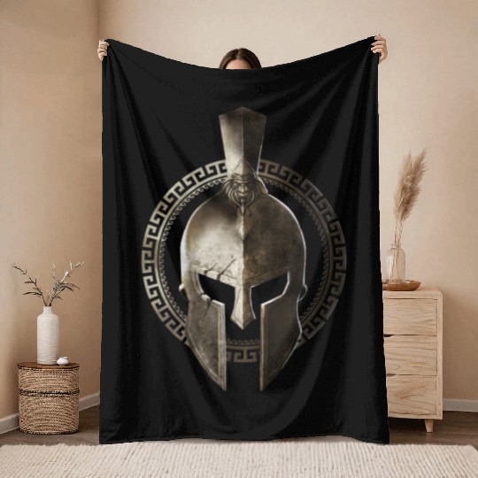 Spartan Helmet Warrior Gladiator Workout Sparta Gr Throw Blankets