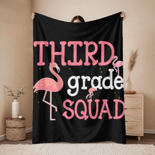 Third Grade Squad Flamingo Back To School Funny Throw Blankets