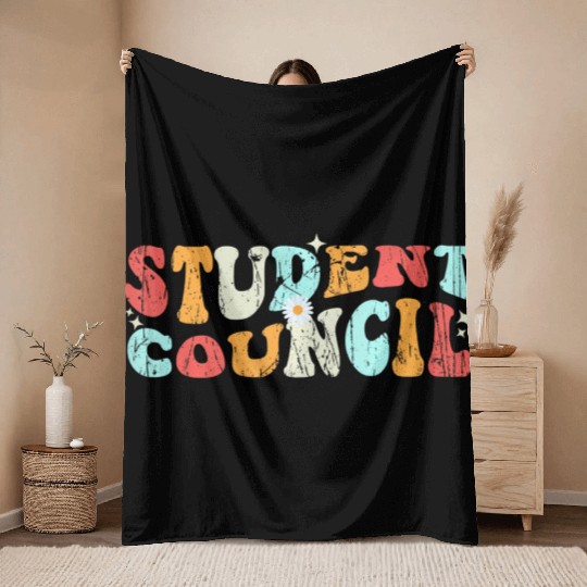 Vintage Student Council groovy retro back to schoo Throw Blankets