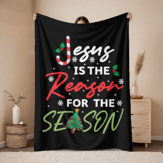 Jesus Is The Reason For The Season Candy Cane Throw Blankets