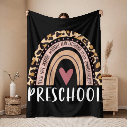 Leopard Rainbow Preschool Teacher Prek Back To Sch Throw Blankets