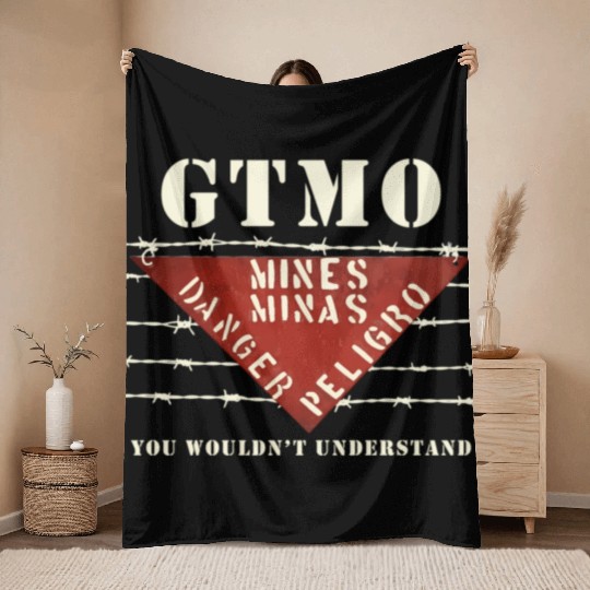 Gtmo Land Mine Barbed Wire Sign Guantanamo Bay Cub Throw Blankets