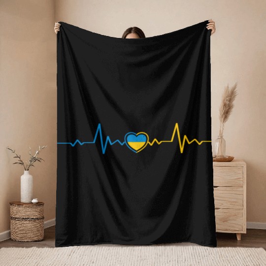Ukrainian Flag Ukraine Heartbeat Ukrainian Herzsch Throw Blankets