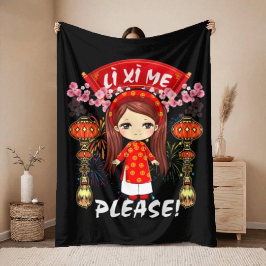 Li Me Please Vietnamese Lunar New Year Throw Blankets