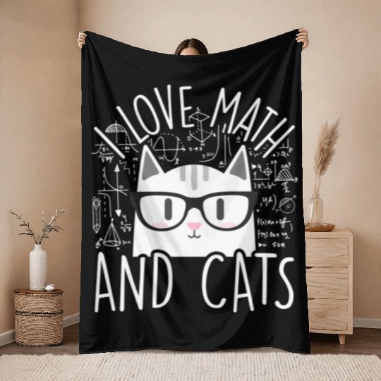 I Love Math And Cats Kitty Cat Feline Throw Blankets