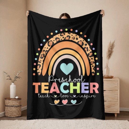 Rainbow Teach Love Inspire Preschool Teacher Back Throw Blankets