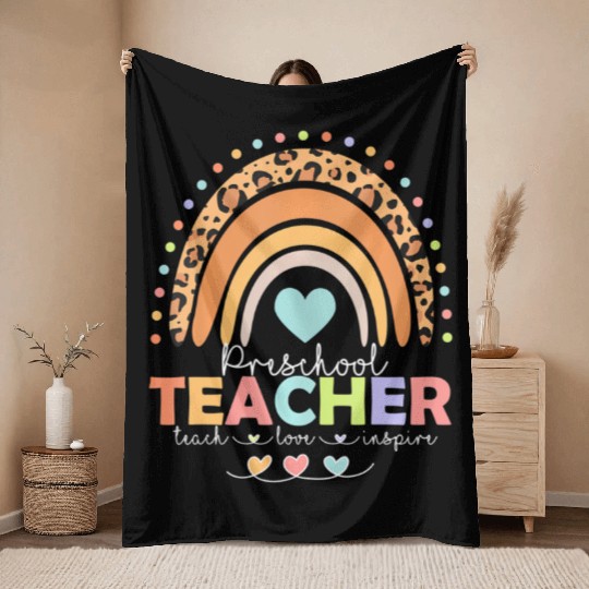 Rainbow Teach Love Inspire Preschool Teacher Back Throw Blankets