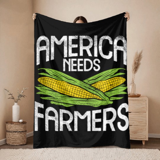 America Needs Farmers Agriculture Corn Farming Throw Blankets
