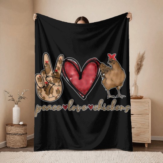 Peace Love Chicken Gold Glitter For Chicken Farmer Throw Blankets