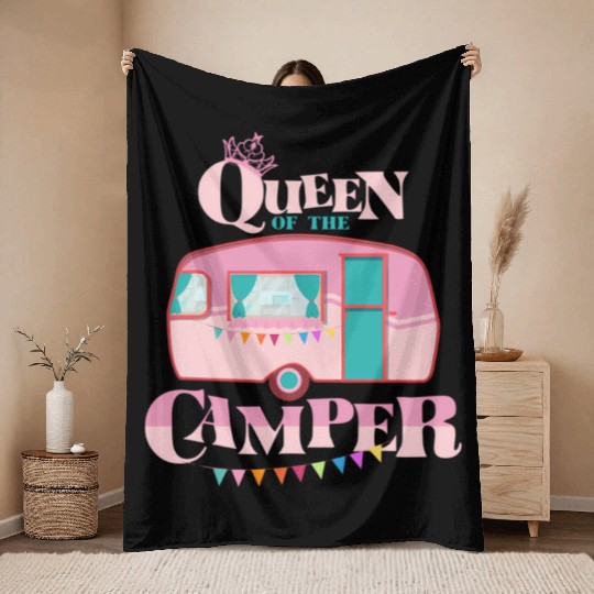 Queen Of The Camper Camping Throw Blankets