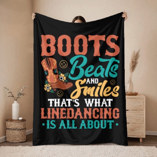 Linedancing Boots Beats And Smiles Western Country Throw Blankets