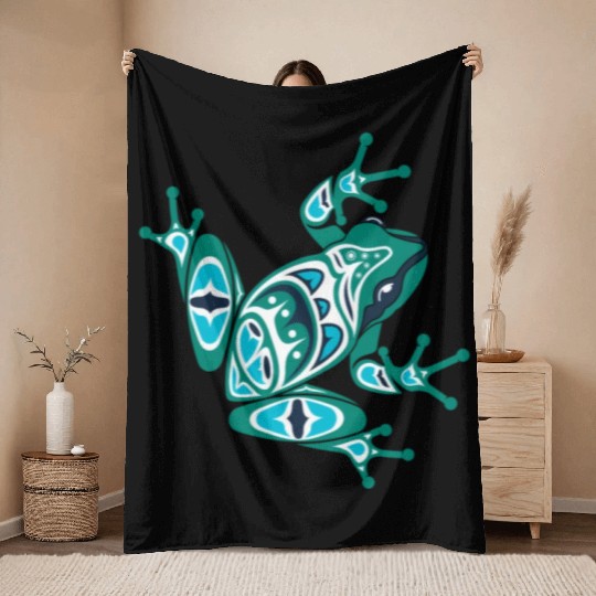 Native American Indian Style Frog Pacific Northwes Throw Blankets