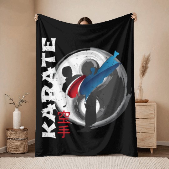 Martial Side Kick Ying Yang Karate Throw Blankets