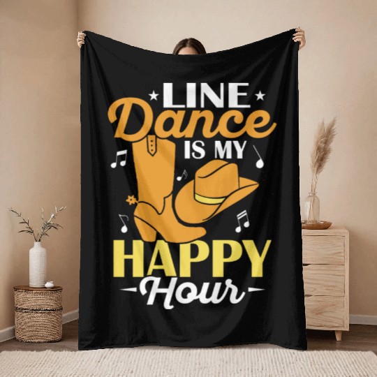 Line Dance Is My Happy Hour Western Country Music Throw Blankets