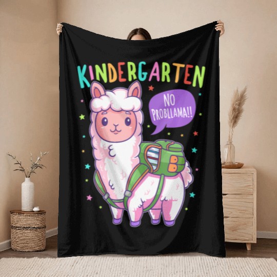 Llama Kindergarten No Probllama Back To School Throw Blankets