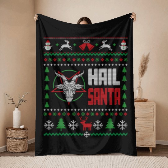 Hail Santa Ugly Throw Blankets