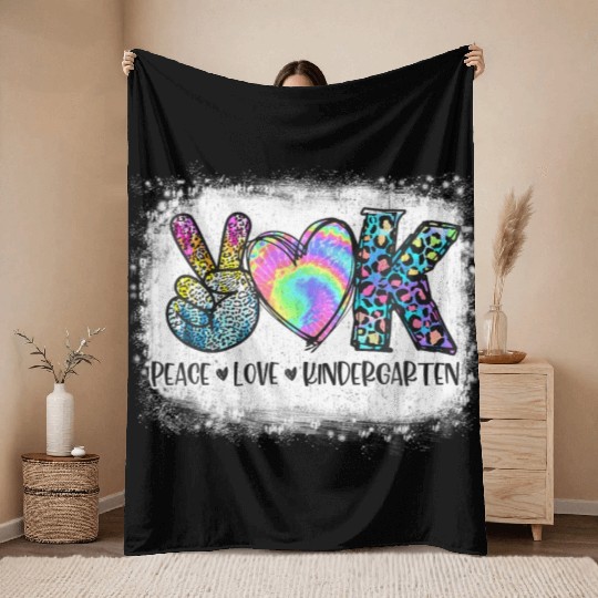 Peace Love Kindergarten Teacher Appreciation Retro Throw Blankets