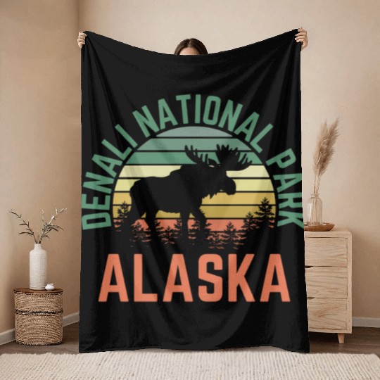 Denali National Park Alaska Moose Hiking Nature Throw Blankets