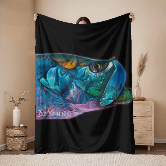Tarpon Kaleidoscope Saltwater Fly Fishing Throw Blankets