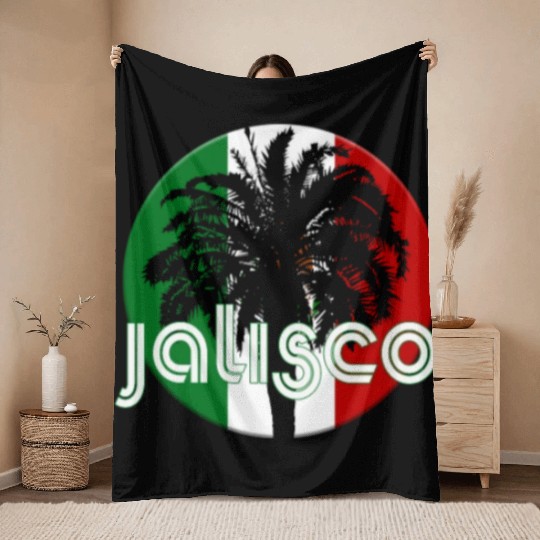 Jalisco Mexico Flag Native Palm Tree Mexican Throw Blankets