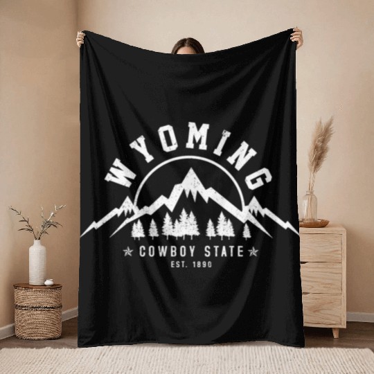 Wyoming The Cowboy State Est 1890 Mountains Throw Blankets