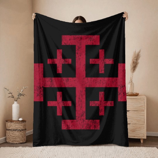 Distressed Jerusalem Cross Knights Templar Throw Blankets