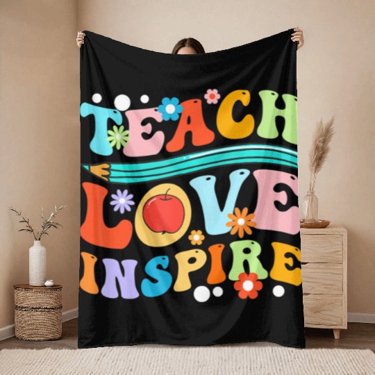 Retro Groovy Teacher Inspirational Happy Back to S Throw Blankets