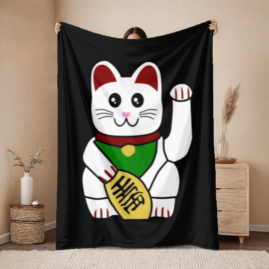Cute Japanese Lucky Cat 1 Throw Blankets