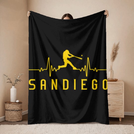 San Diego Baseball Heartbeat Sd Game Day Padre Throw Blankets