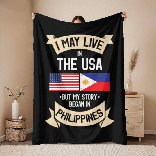 Philippines American Flag Usa Filipino Roots Throw Blankets