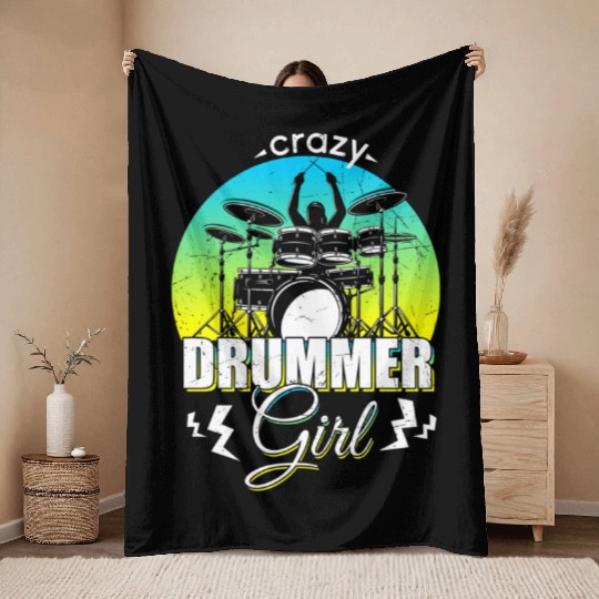 Crazy Drummer Drums Drummer Saying Throw Blankets