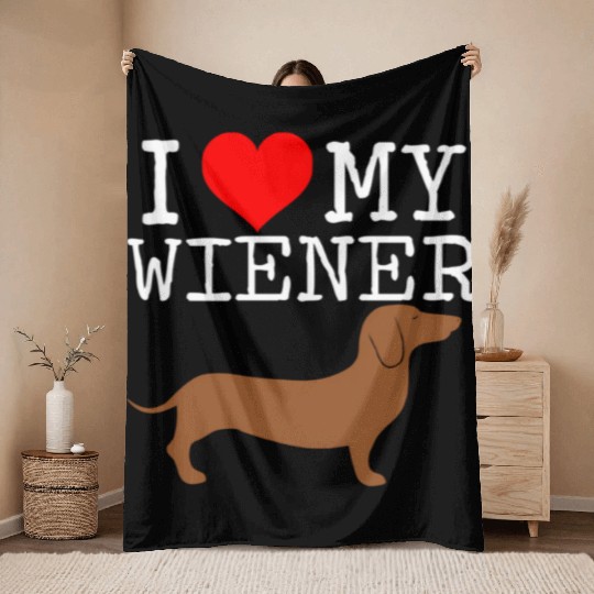 I Love My Wiener Dachshund Weiner Dog Throw Blankets