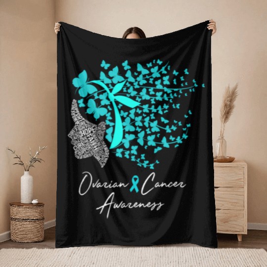 Ovarian Cancer Awareness Teal Butterflies Throw Blankets
