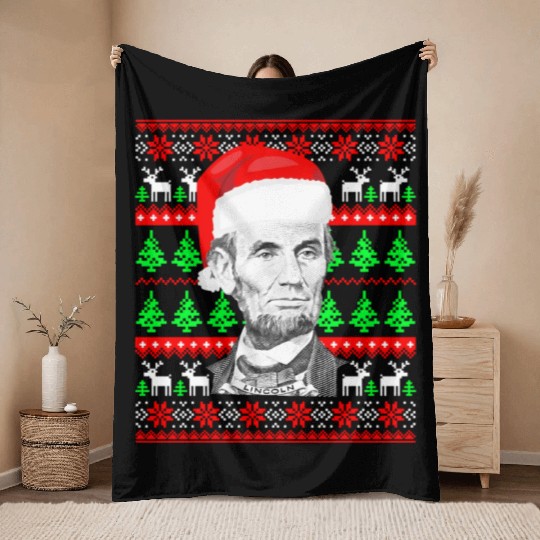 Abraham Lincoln Santa Ugly Throw Blankets