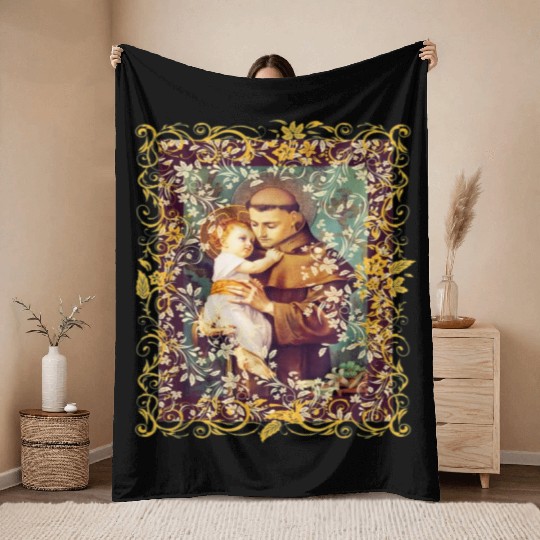 Saint Anthony of Padua Catholic St. Rosary Prayer Throw Blankets