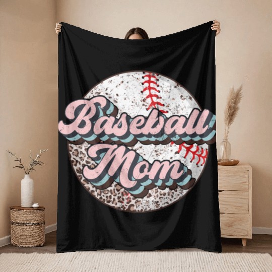 Baseball Mom Leopard Softball Mom Mother'S Day For Throw Blankets