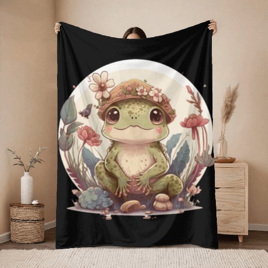Cute Cottagecore Baby Frog Toad Frog Lovers Throw Blankets