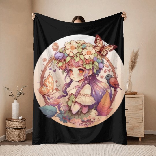 Cottagecore Fairy Girl Fantasy Goblincore Forest F Throw Blankets