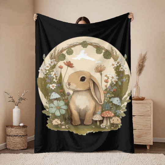 Cottagecore Cute Baby Bunny Rabbit Watercolor Flow Throw Blankets