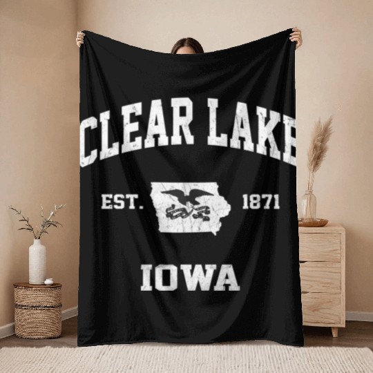 Clear Lake Iowa Ia State Athletic Style Throw Blankets