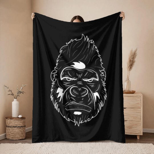 Abstract Line Art of a Gorilla Face Throw Blankets