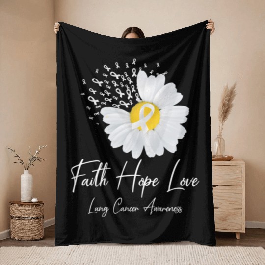 White Flower Ribbon Faith Hope Love Lung Cancer Aw Throw Blankets