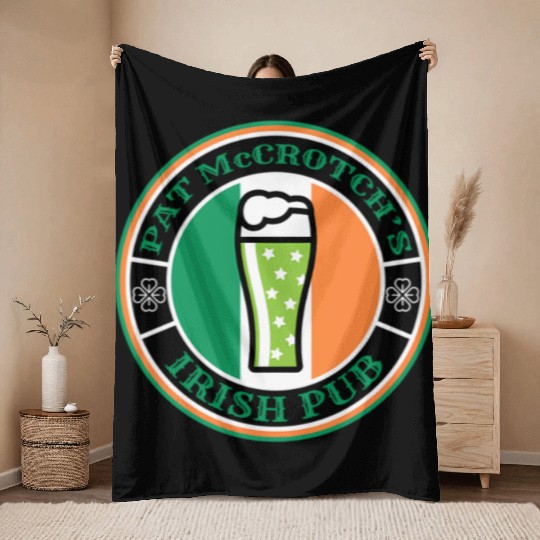 Pat Mccrotch'S Irish Pub Green Beer St Patric Day Throw Blankets