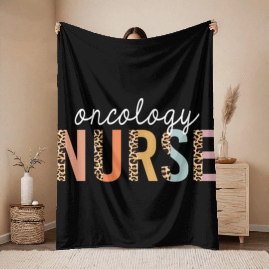 Oncology Nurse Leopard Print Nursing School Throw Blankets