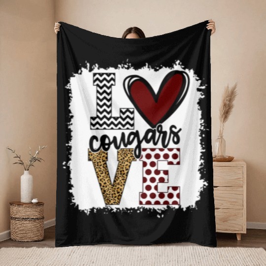 Cougars Mascot Love School Spirit Fantastic Throw Blankets